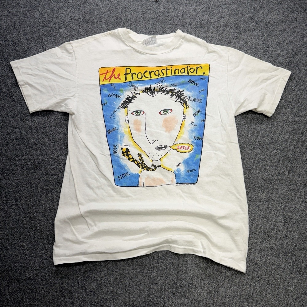 Hanes Beefy The‎ Procrastinator Art T Shirt Vintage 90s Size Large Fred Babb